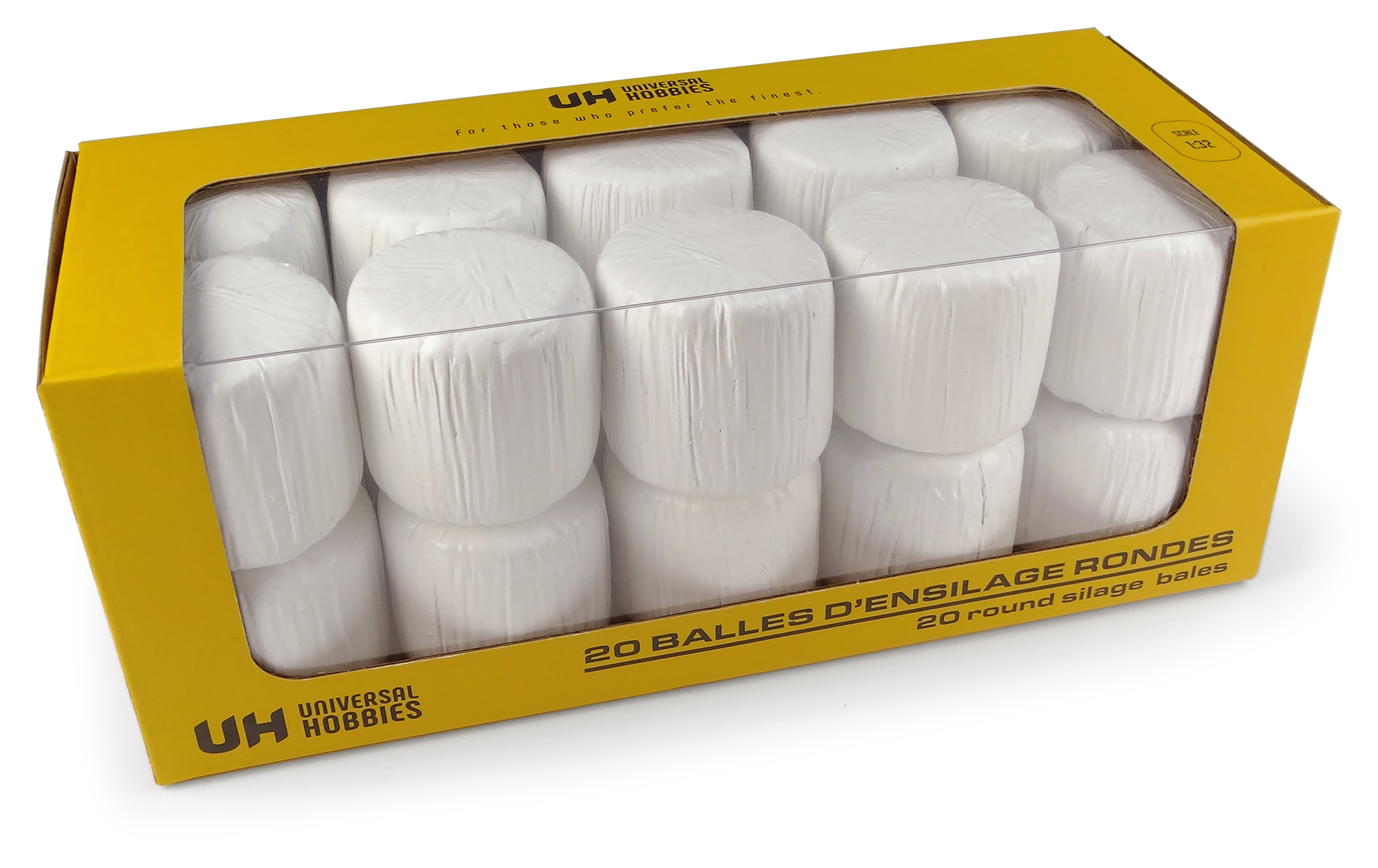 20 Silage Rundballen weiß Modell von Universal Hobbies 1:32